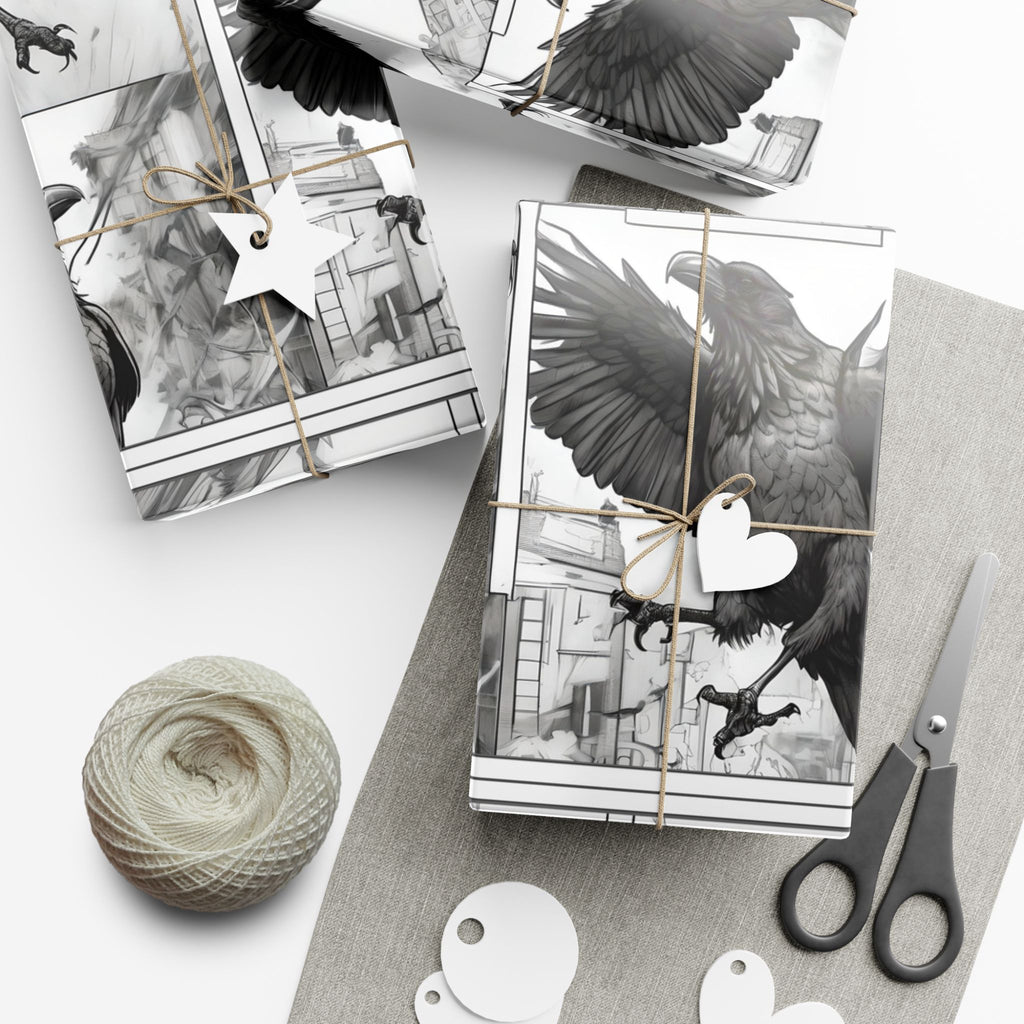 Black Raven Illustration Gift Wrap Paper | Gothic Crow Pattern, Holiday Wrapping